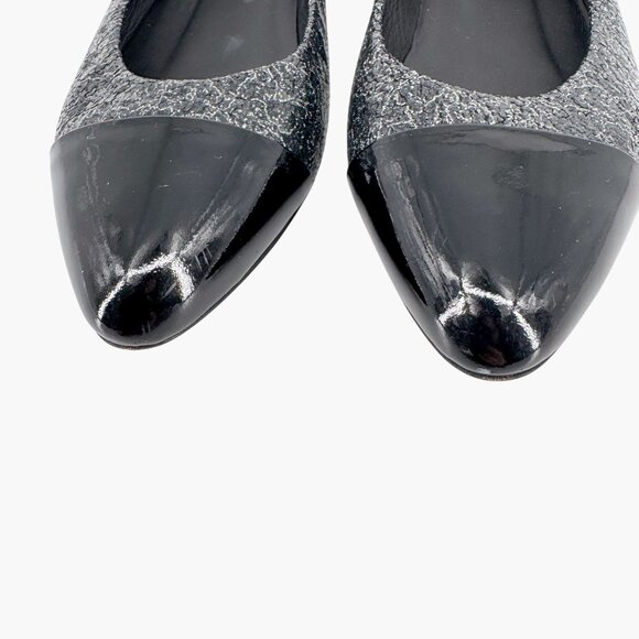 Chanel CC Cap Toe Ballet Flats Black Silver Leather Size 37.5 US 6.5–7 Women - Picture 6 of 15